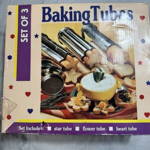 New In Original Box Set Of 3 Baking Tubes - Shapes: Star, Flower And Heart